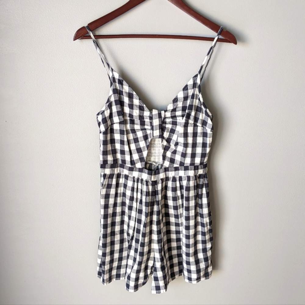 American Eagle Checkered Blue and White Romper size Small Long